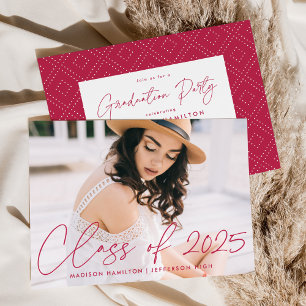 Class of 2026 Magenta Script Photo Graduation Invitation