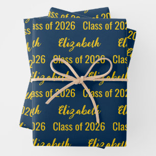 Class of 2026 Maize and Blue Graduate's Name Wrapping Paper Sheets