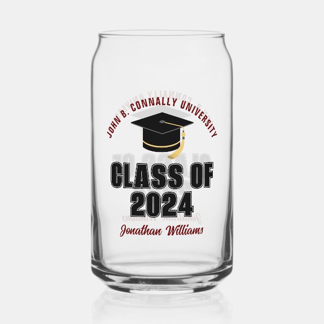 Class of 2026 Maroon Graduation Custom Graduate Can Glass (Front)