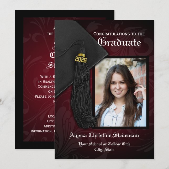 Class of 2026 Maroon Tassel Photo Graduation Invitation (Front/Back)