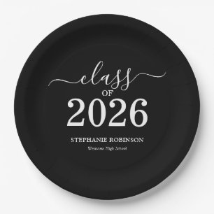 Class of 2026 Minimalist Black White Graduation   Paper Plates