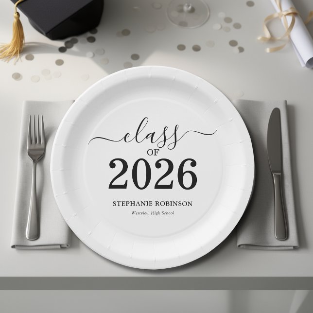 Class of 2026 Minimalist Black White Graduation   Paper Plates (Creator Uploaded)