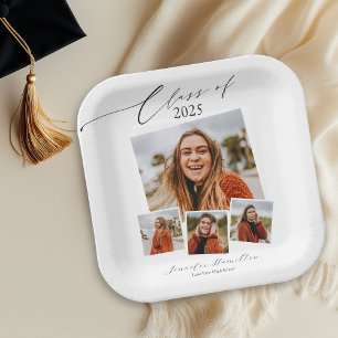 Class Of 2026 Minimalist Photo Grad Party Paper Plates