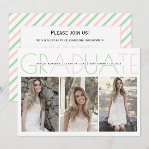 Class of 2026 mint green, blush graduation photo invitation