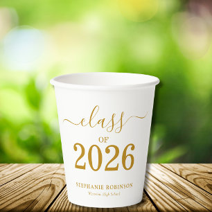 Class of 2026 Modern Gold Script Graduation  Paper Cups