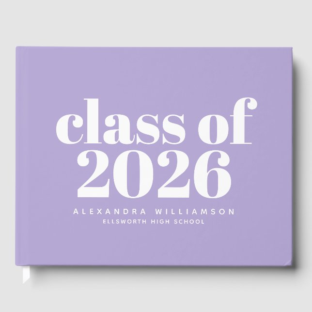 Class of 2026 Modern Lavender Personalized Guest Book (Front)