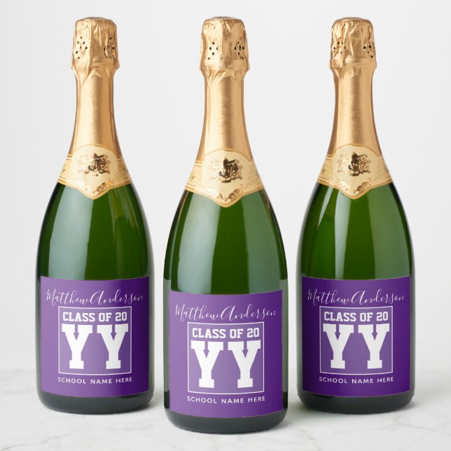Class of 2026 Modern Royal Purple Graduation Sparkling Wine Label (Bottles)