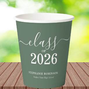 Class of 2026 Modern Sage Green Graduation Party Paper Cups