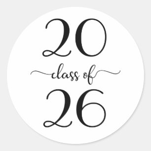 Class of 2026 Modern Script White Black Graduation Classic Round Sticker
