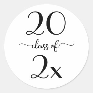 Class of 2026 Modern Script White Black Graduation Classic Round Sticker