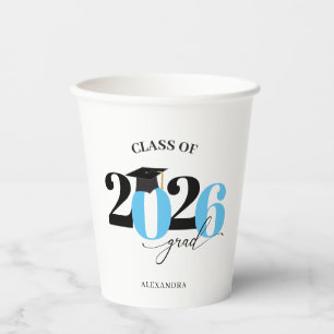 Class of 2026 Modern Tyopgraphy Blue Graduation Paper Cups