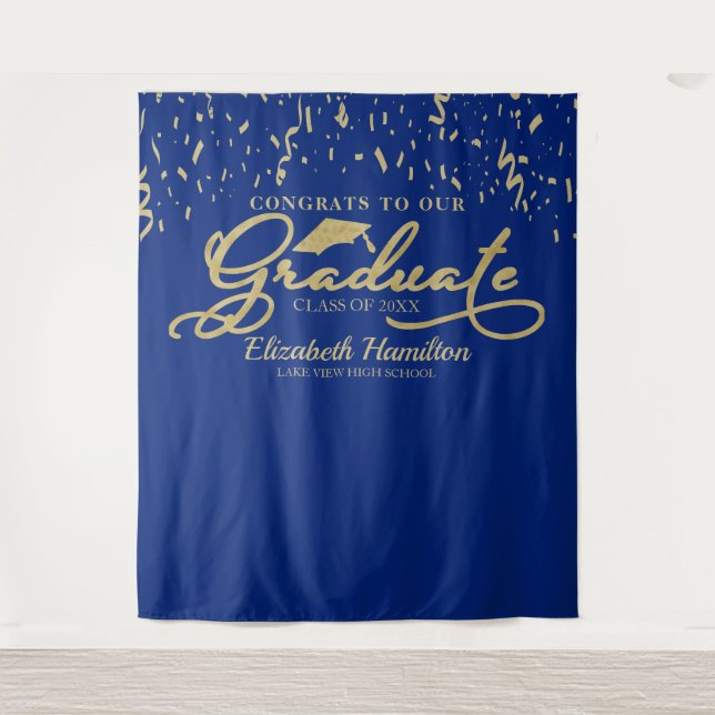 Class of 2026 Navy and Gold Graduation Backdrop (Front)