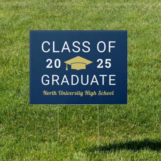 Class of 2026 Navy and Gold High School Graduate Sign (Insitu)