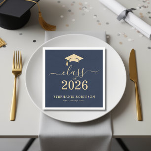 Class of 2026 Navy Blue Gold Graduation Party Napkins