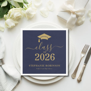 Class of 2026 Navy Blue Gold Graduation Party Napkins