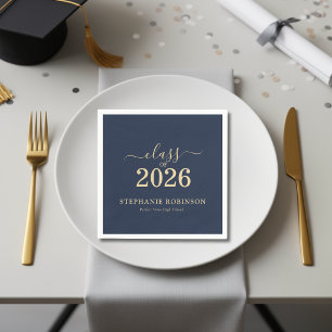 Class of 2026 Navy Blue Gold Graduation Party Napkins