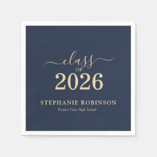Class of 2026 Navy Blue Gold Graduation Party Napkins
