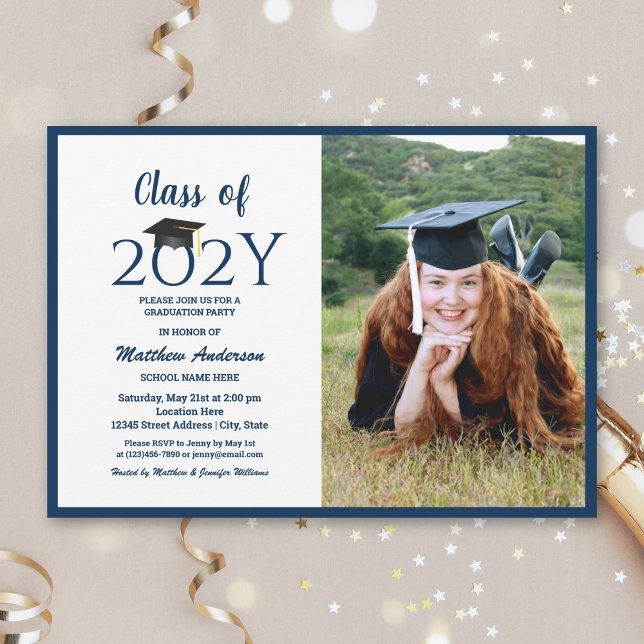 Class of 2026 Navy Blue Graduate Photo Graduation Invitation (Creator Uploaded)