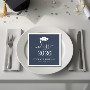 Class of 2026 Navy Blue Modern Graduation Party Napkins