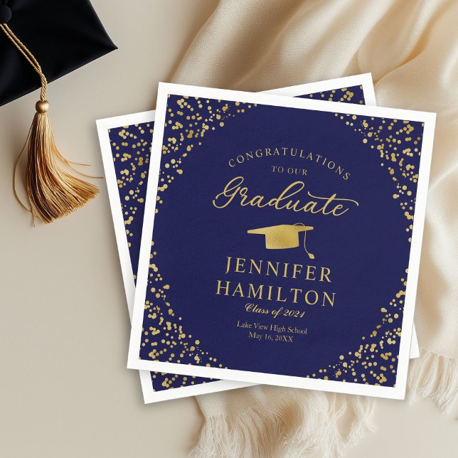 Class of 2026 Navy Gold Confetti Graduation Napkin (Creator Uploaded)