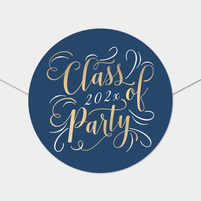 Class of 2026 Navy Gold Graduation Party Classic Round Sticker (Creator Uploaded)
