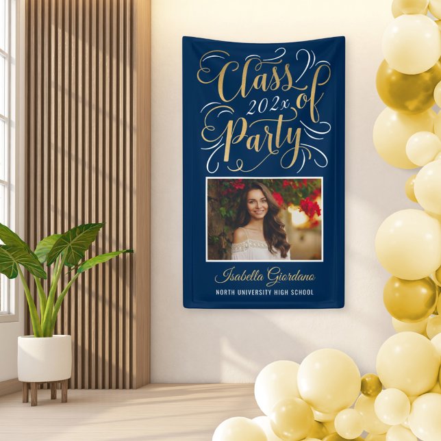 Class of 2026 Navy Gold Graduation Party Photo Banner (Creator Uploaded)