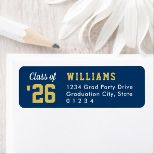 Class of 2026 Navy Gold Graduation Return Address Label