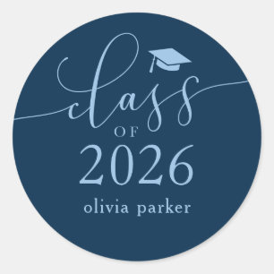 Class of 2026 Navy Graduation Party Favor Classic Round Sticker