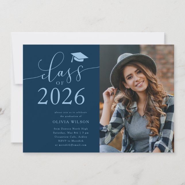 Class of 2026 Navy Graduation Party Photo  Invitation (Front)