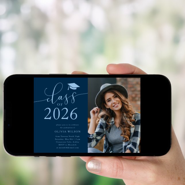 Class of 2026 Navy Graduation Party Photo  Invitation (Front Digital)