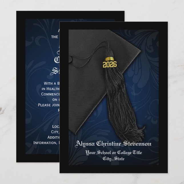 Class of 2026 Navy Tassel Dignified Graduation Invitation (Front/Back)