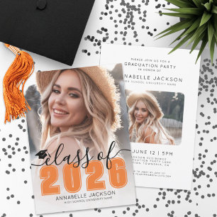 Class Of 2026 Orange Graduate Photo Graduation Invitation