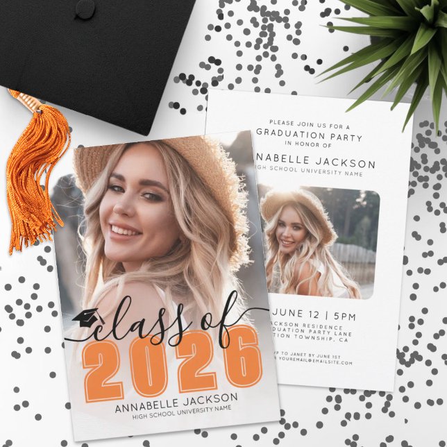 Class Of 2026 Orange Graduate Photo Graduation Invitation (Class Of 2026 Orange Graduate Photo Graduation Invitation)