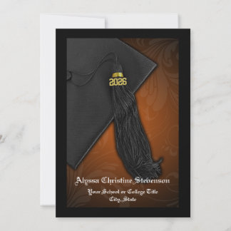 Class of 2026 Orange Tassel Dignified Graduation Invitation