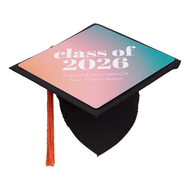 Class of 2026 Peach Blue Gradient Personalized  Graduation Cap Topper (Angled)