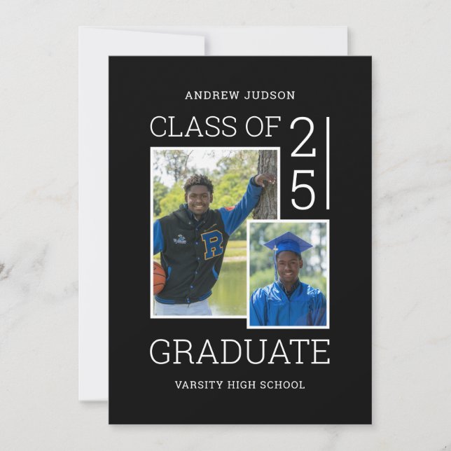 Class Of 2026 Photo Bio Black & White Open House Invitation (Front)