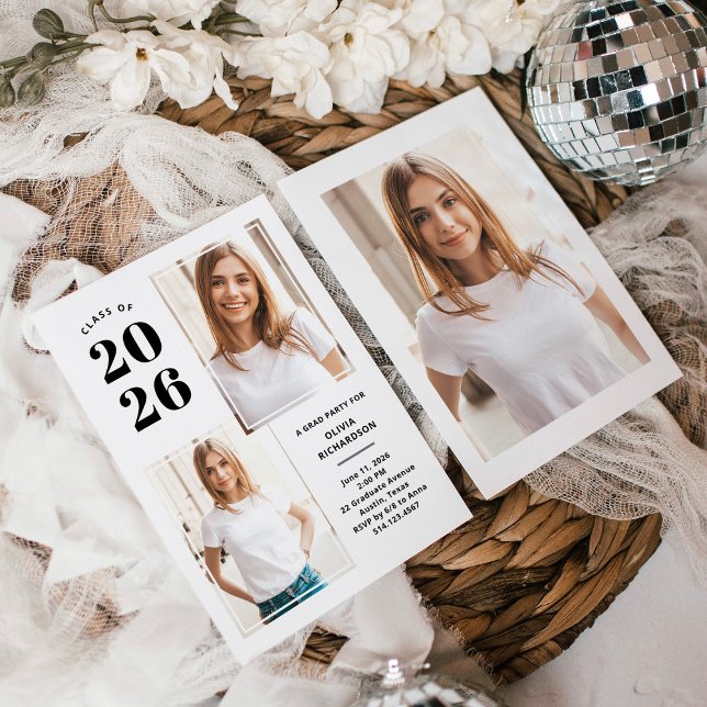 Class of 2026 | Photo Black and White Grad Party Invitation (Creator Uploaded)