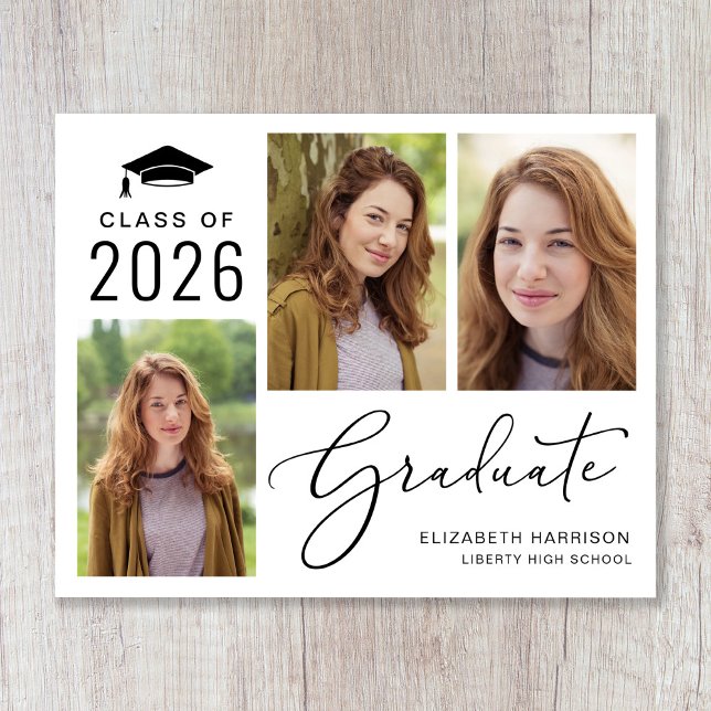 Class of 2026 Photo Budget Graduation Announcement (An elegant photo collage graduation announcement to celebrate the graduate's achievements)