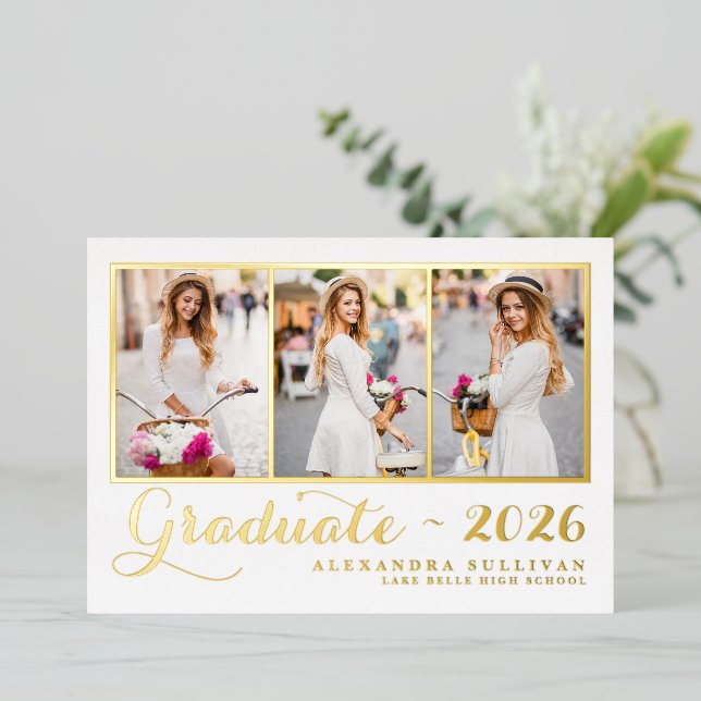 Class of 2026 Photo Collage Graduation Foil Invitation (Standing Front)