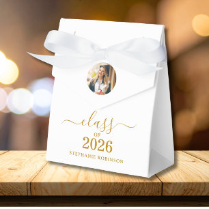 Class of 2026 Photo Elegant Gold Script Grad Favor Boxes