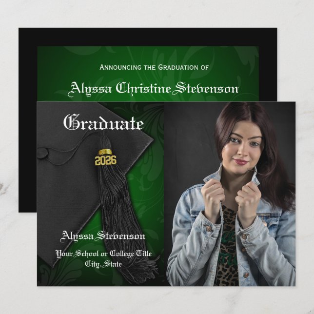 Class of 2026 Photo Graduation Announcement Green (Front/Back)