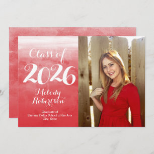 Class of 2026 Photo Graduation Red Watercolor Invitation
