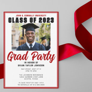 Class of 2026 Photo Modern Red Graduation Party Invitation
