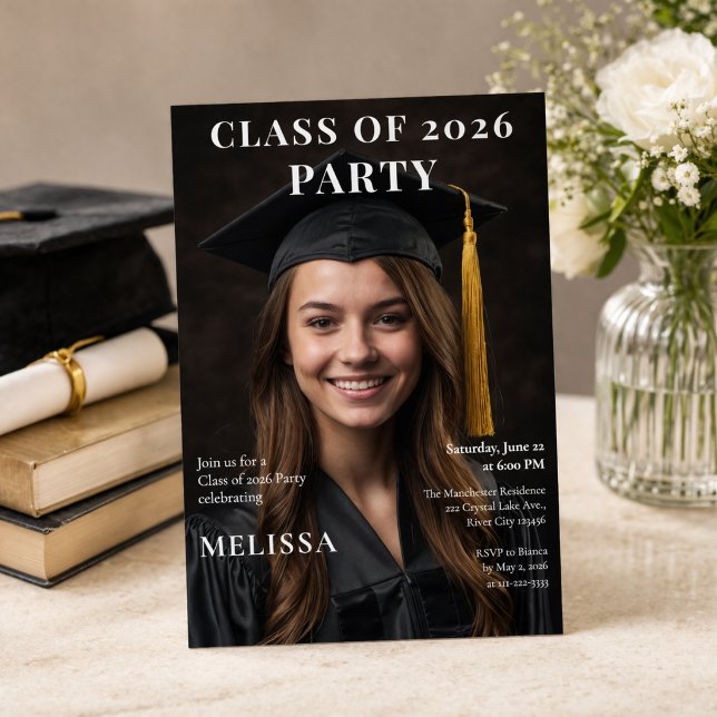 Class of 2026 Photo Party Invite (Modern class of 2026 graduation party invite with clean magazine style editable design)