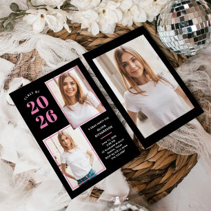 Class of 2026   Photo Pink and Black Grad Party Invitation