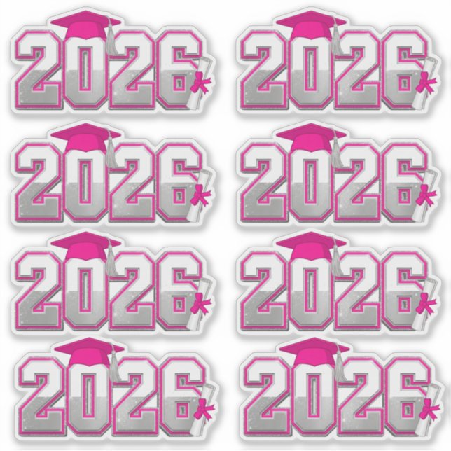 Class of 2026 Pink and Silver Graduation  Sticker (Front)