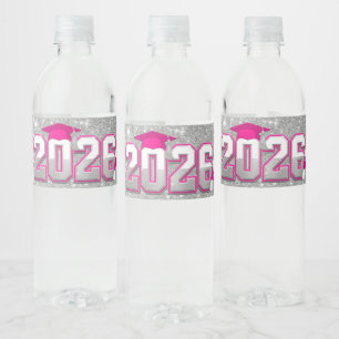 Class of 2026 Pink and Silver Graduation  Water Bottle Label