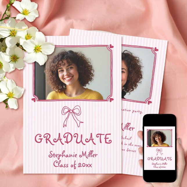 Class of 2026 pink bow Graduate photo Invitation (Creator Uploaded)