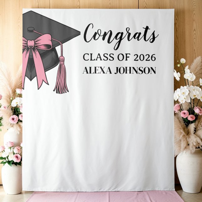 Class Of 2026 Pink Bow Graduation Cap Backdrop (Creator Uploaded)