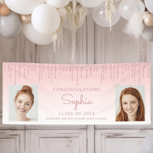 Class of 2026 Pink Glitter 2-Photo Graduation Banner